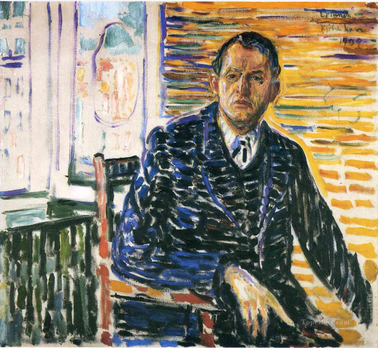 self portrait at professor jacobson s hospital 1909 Edvard Munch Oil Paintings